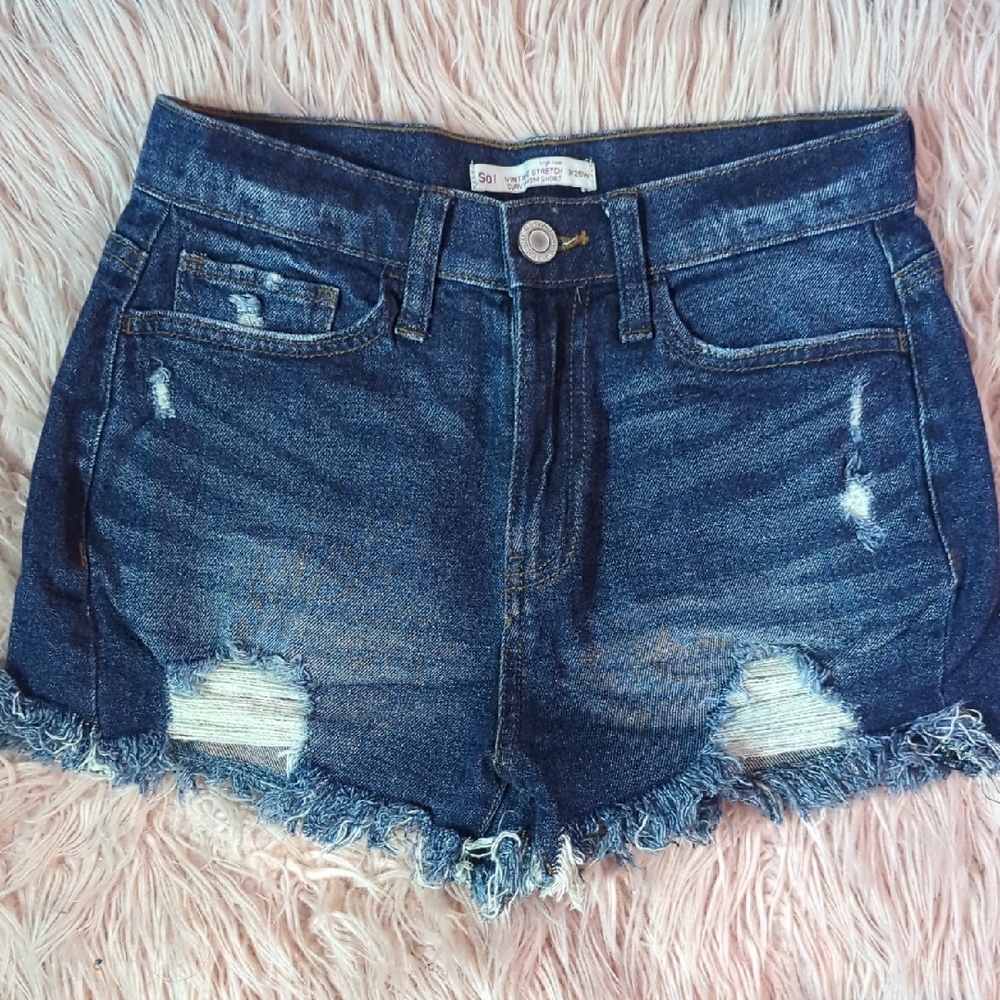 SO Dark Blue Distressed Jean Shorts